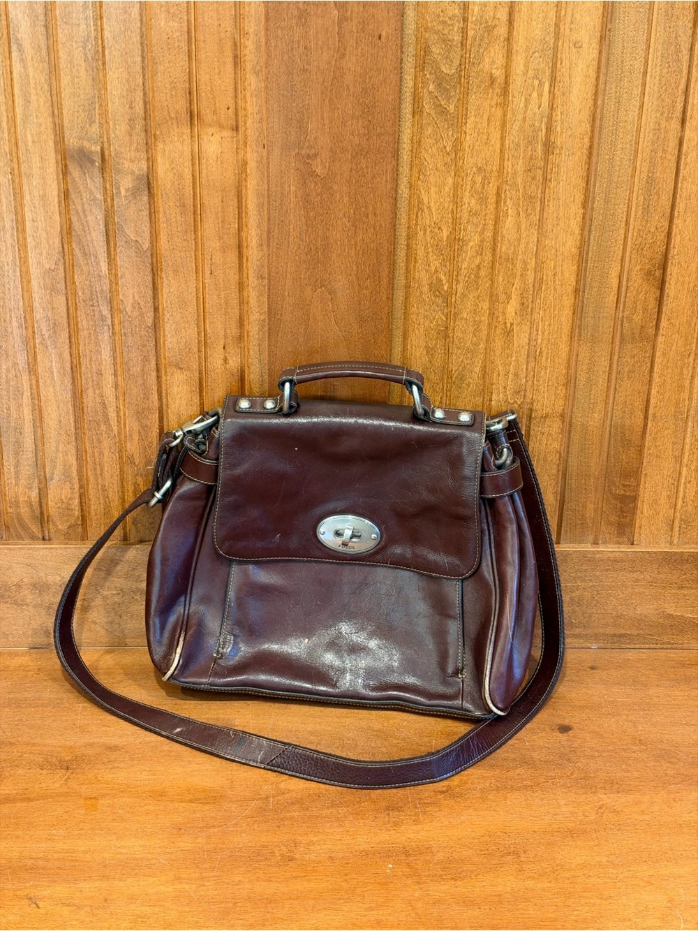 Fossil Dark Brown Leather Messenger Satchel